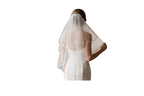 Short Wedding Veil with Blusher – Elbow Length Bridal Veil with Satin Ribbon Edge
