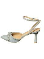A New Day Silver Rhinestone Bow Heels – Pointed Toe Ankle Strap Pumps- SIZE 10