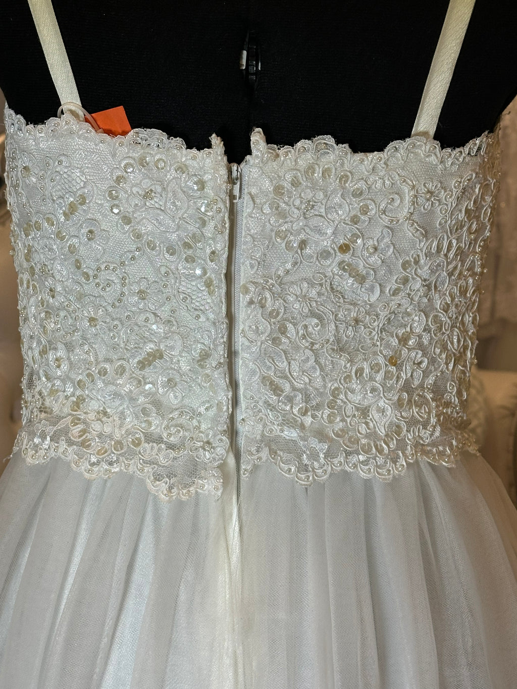 Alyce Designs Boho Lace Wedding Dress with Spaghetti Straps | A-Line Tulle Bridal Gown SIZE 8