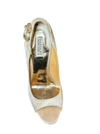 Badgley Mischka Vero Cuoio Champagne Satin Heels – Crystal Embellished Peep Toe Pumps- SIZE 10