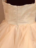 Strapless Ball Gown Wedding Dress w/ Layered Organza Skirt, Beaded Waist & Chapel Train SIZE 14