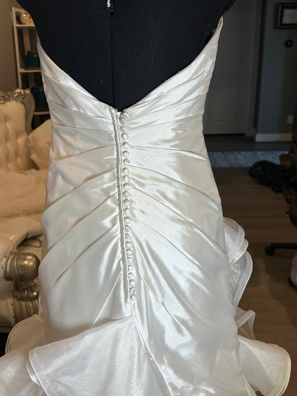 Jasmine Strapless Ruched Wedding Dress with Cascading Ruffled Train SIZE 8