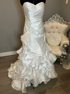 Jasmine Strapless Ruched Wedding Dress with Cascading Ruffled Train SIZE 8
