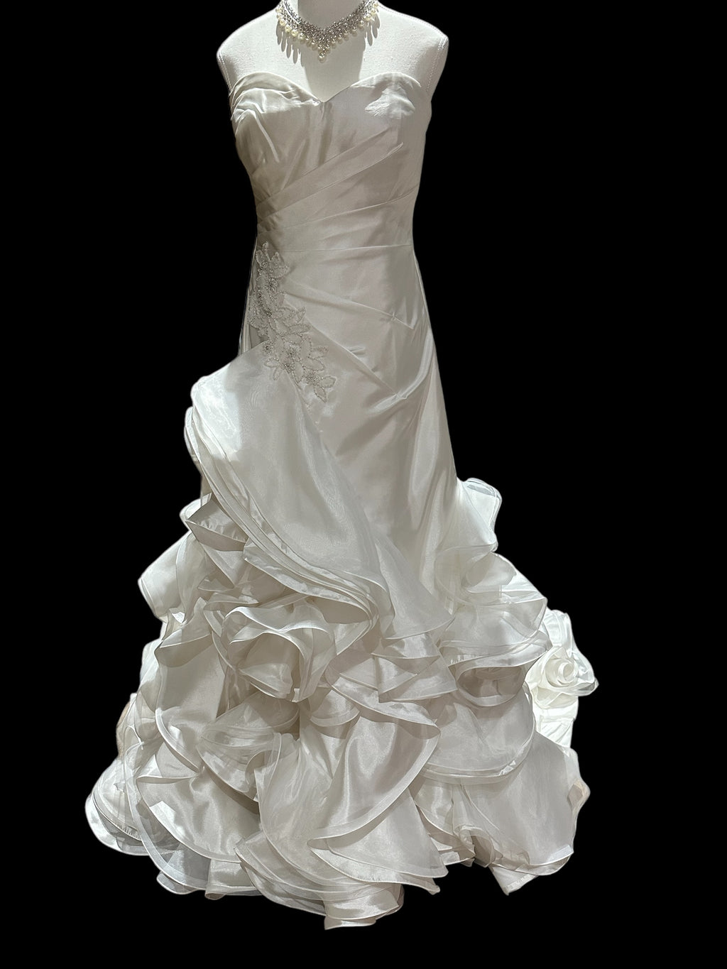 Jasmine Strapless Ruched Wedding Dress with Cascading Ruffled Train SIZE 8