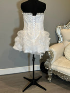 E Jue Shung Strapless Wedding Dress – Ruffle Ball Gown, High-Low Convertible Style- SIZE 16
