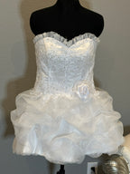 E Jue Shung Strapless Wedding Dress – Ruffle Ball Gown, High-Low Convertible Style- SIZE 16