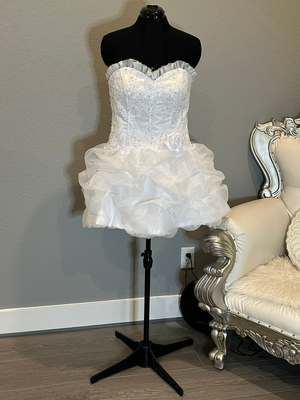 E Jue Shung Strapless Wedding Dress – Ruffle Ball Gown, High-Low Convertible Style- SIZE 16