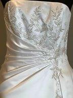 Michaelangelo David’s Bridal Strapless Satin A-Line Wedding Dress w/ Corset Back & Chapel Train SIZE 8