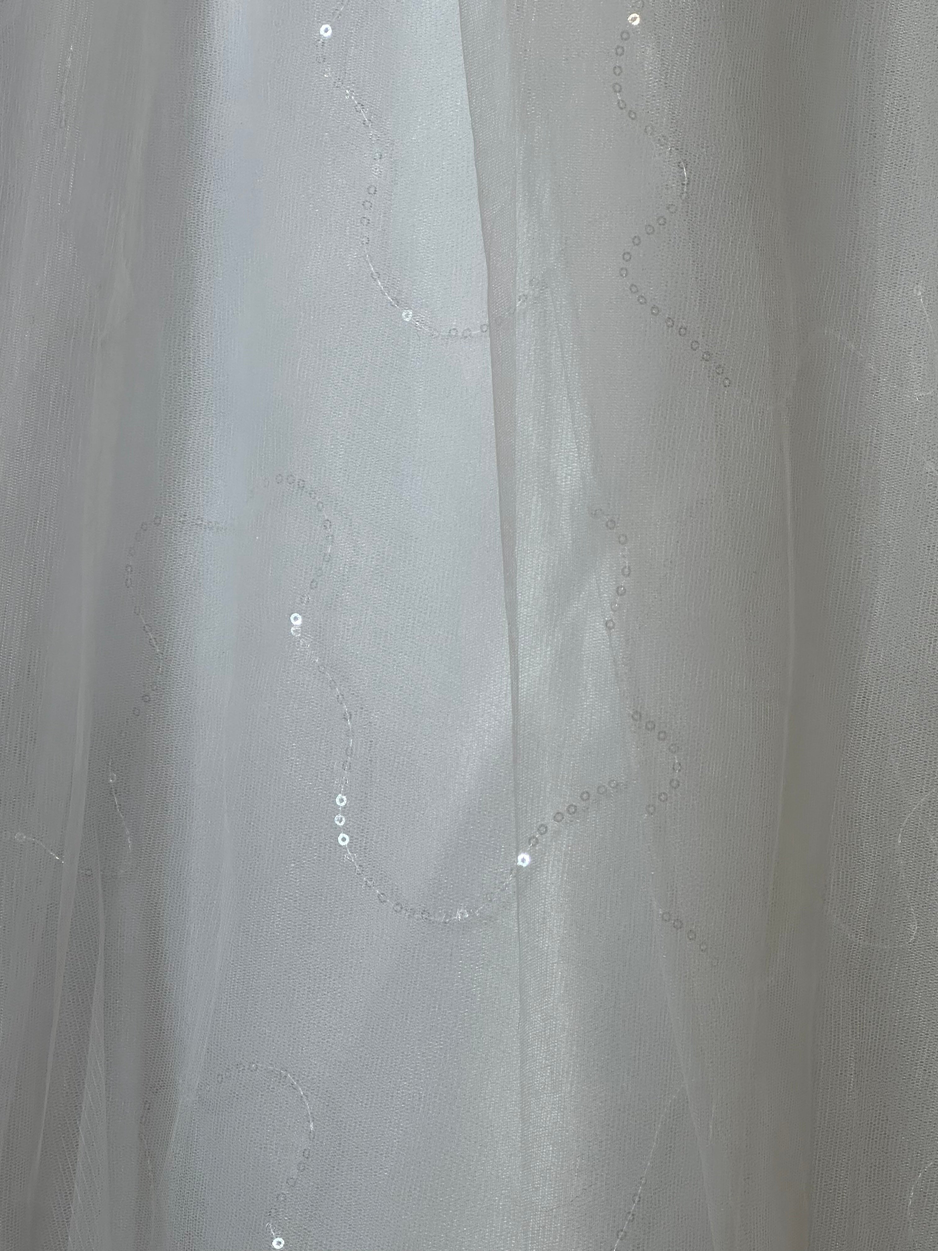 Park Bravo Tea-Length Wedding Dress – Lace Bodice, Illusion Neckline, Tulle Skirt- SIZE 18