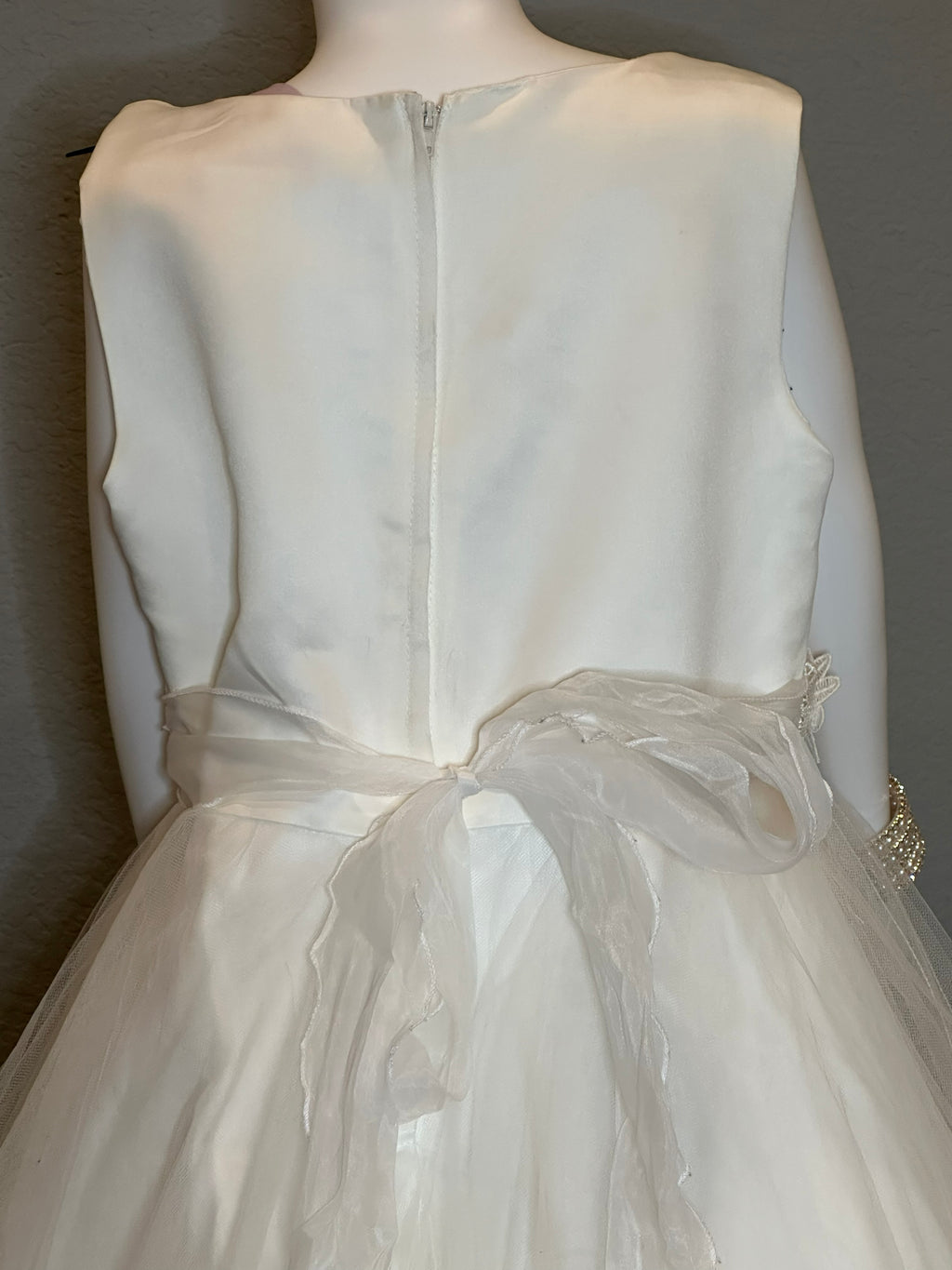 Tip Top Ivory Flower Girl Dress – Tulle Skirt, Lace Waist, Formal Wedding Dress- SIZE 12
