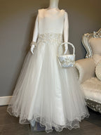 Tip Top Ivory Flower Girl Dress – Tulle Skirt, Lace Waist, Formal Wedding Dress- SIZE 12