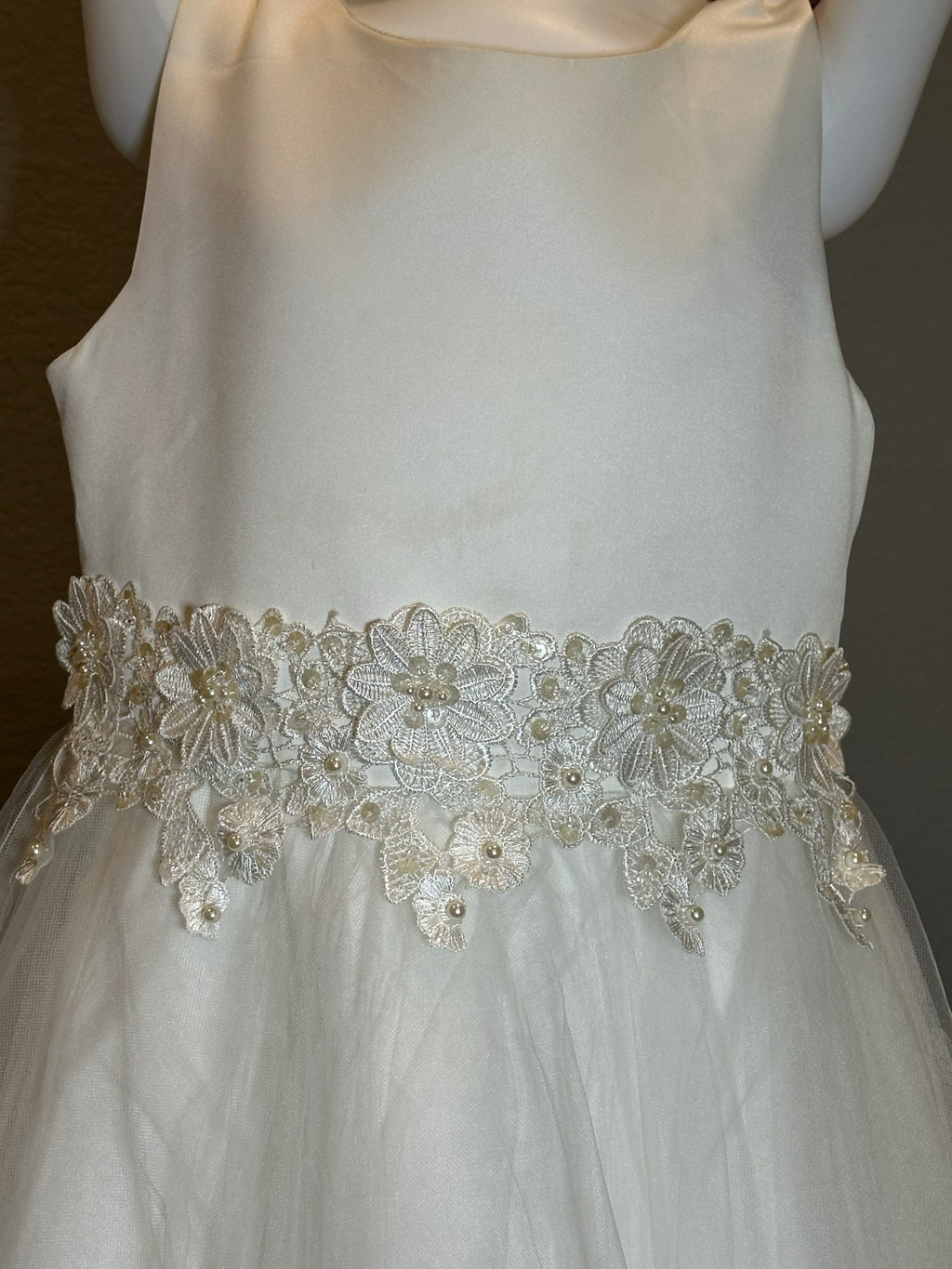 Tip Top Ivory Flower Girl Dress – Tulle Skirt, Lace Waist, Formal Wedding Dress- SIZE 12