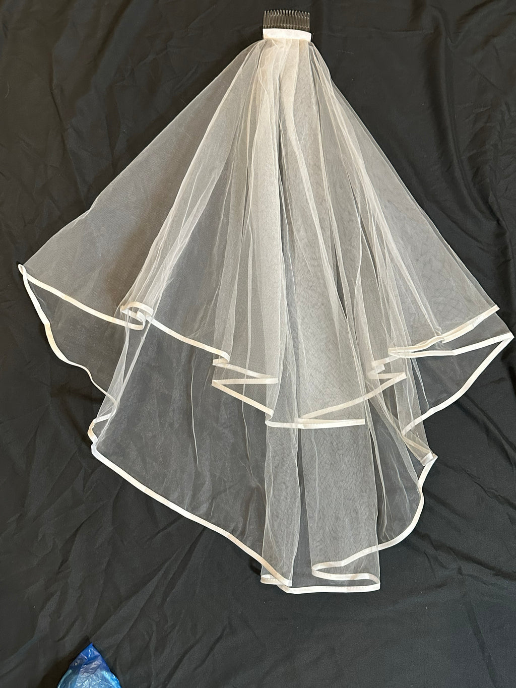 Fingertip Wedding Veil with Blusher – Satin Ribbon Edge Bridal Veil, Two-Tier Soft Tulle