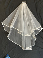 Fingertip Wedding Veil with Blusher – Satin Ribbon Edge Bridal Veil, Two-Tier Soft Tulle