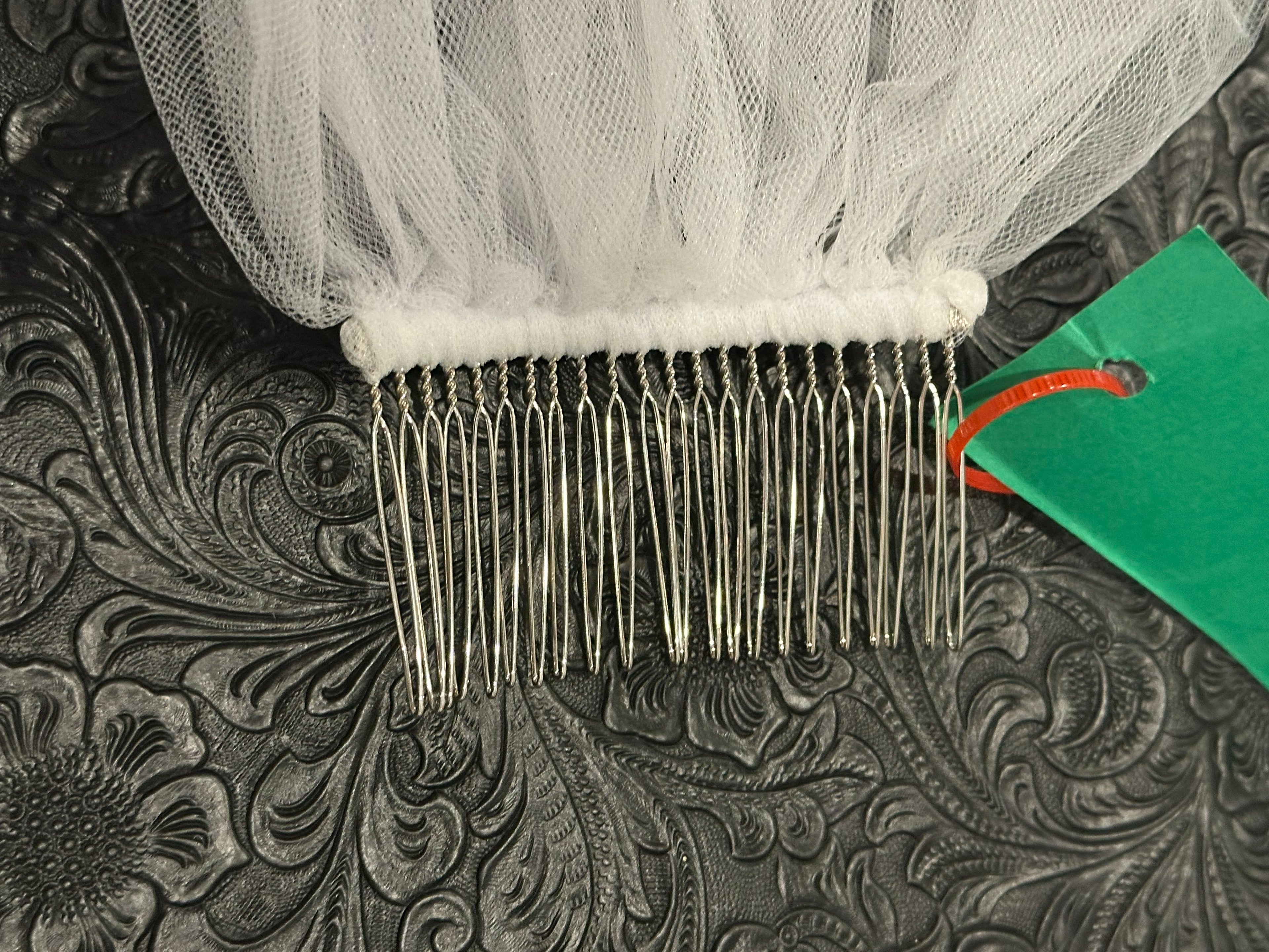 Fingertip Wedding Veil with Blusher – Floral Embroidered Lace Edge Bridal Veil