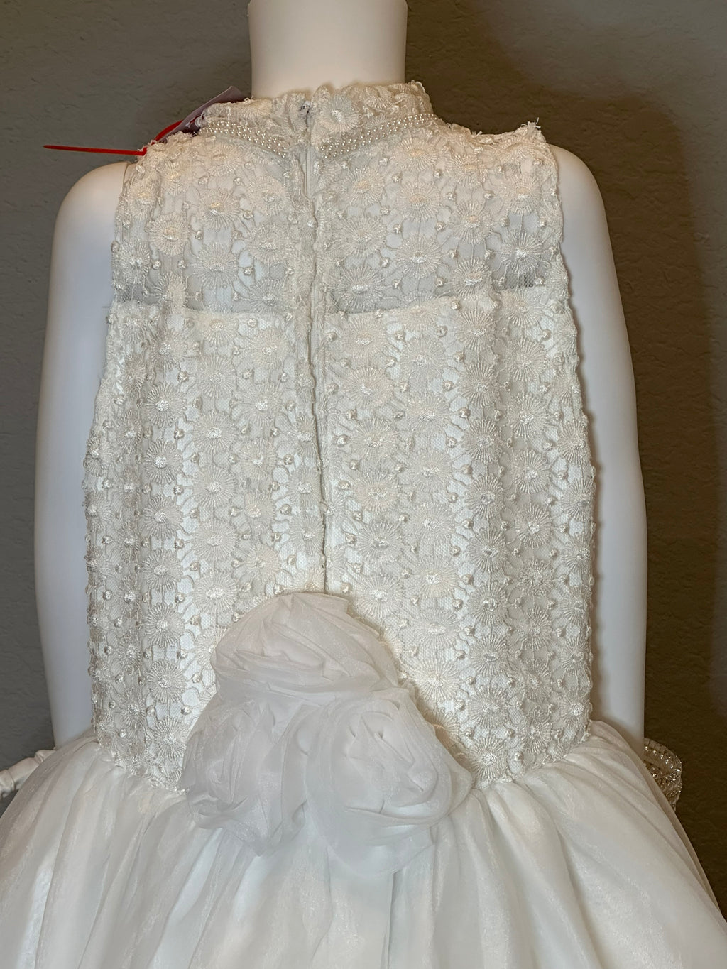 White Flower Girl Dress – Lace Bodice, High Neck, Full Tulle Skirt, Formal Dress SIZE 10