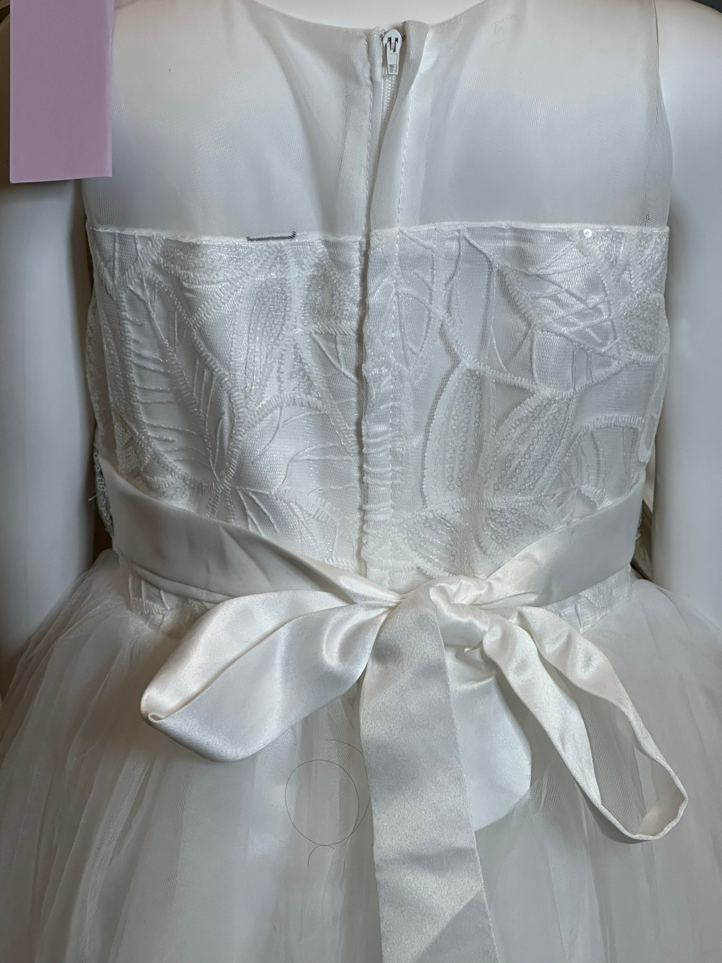 White Flower Girl Dress- Lace & Sequin Tulle Dress, Formal Wedding Dress SIZE 6