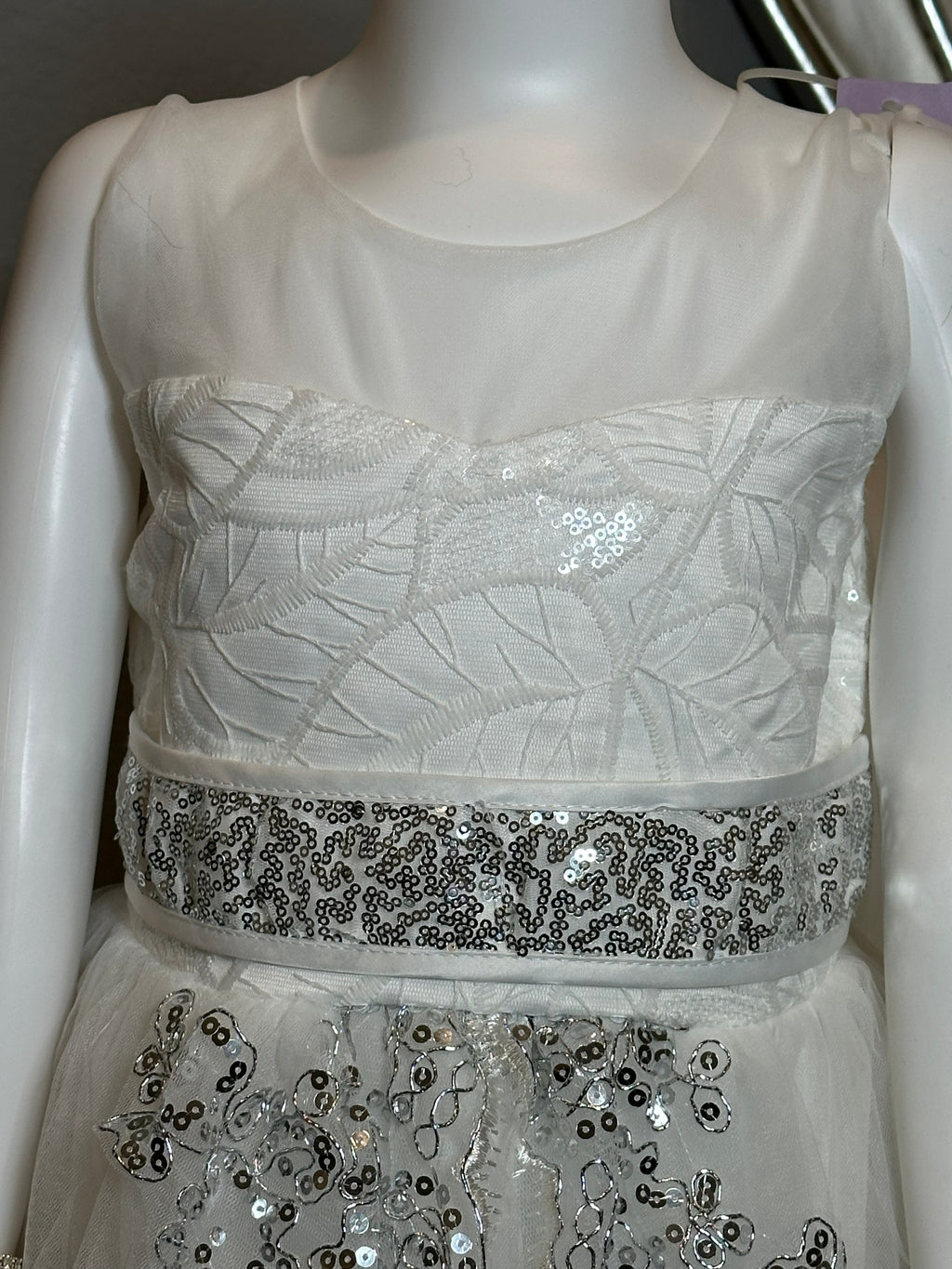 White Flower Girl Dress- Lace & Sequin Tulle Dress, Formal Wedding Dress SIZE 6