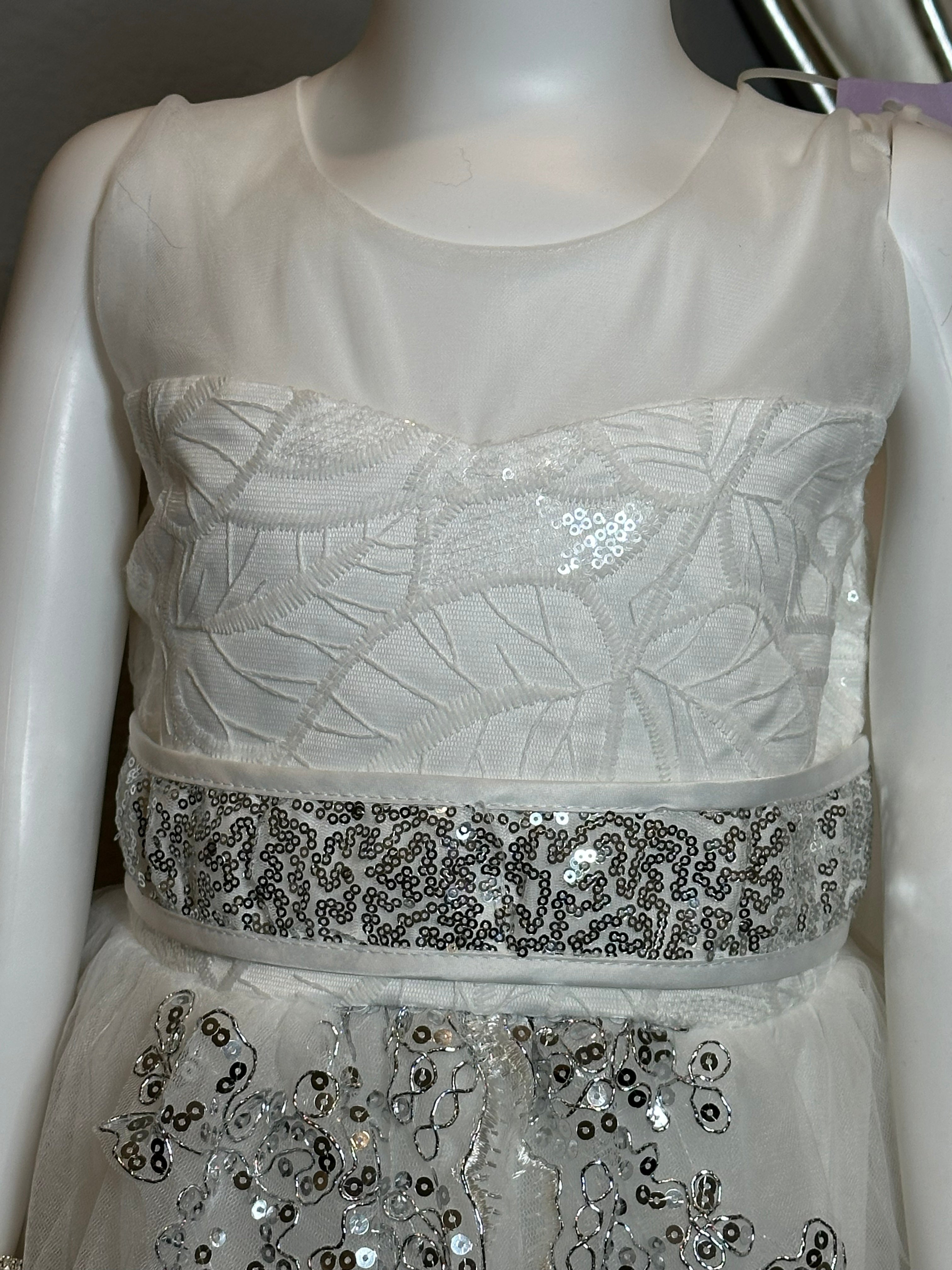 White Flower Girl Dress- Lace & Sequin Tulle Dress, Formal Wedding Dress SIZE 6