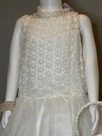 White Flower Girl Dress – Lace Bodice, High Neck, Full Tulle Skirt, Formal Dress SIZE 10