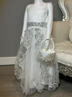 White Flower Girl Dress- Lace & Sequin Tulle Dress, Formal Wedding Dress SIZE 6