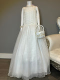 White Flower Girl Dress – Lace Bodice, High Neck, Full Tulle Skirt, Formal Dress SIZE 10