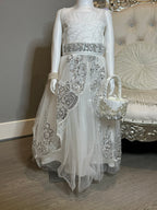 White Flower Girl Dress- Lace & Sequin Tulle Dress, Formal Wedding Dress SIZE 6