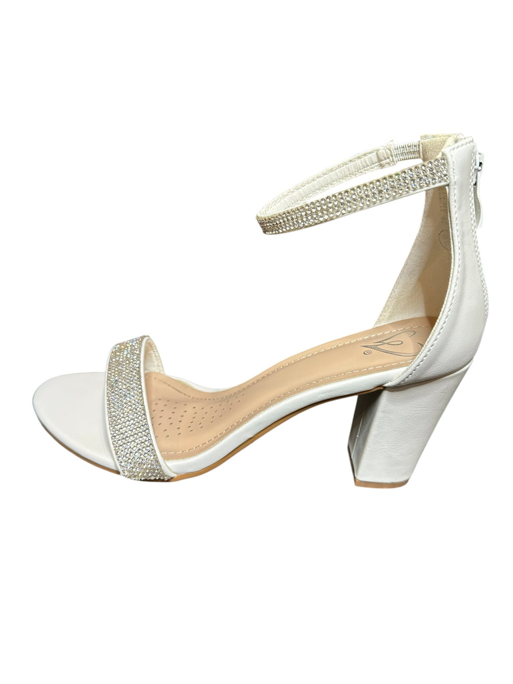 Windsor Rhinestone Block Heel Sandals – White Bridal Ankle Strap Heels- SIZE 8.5