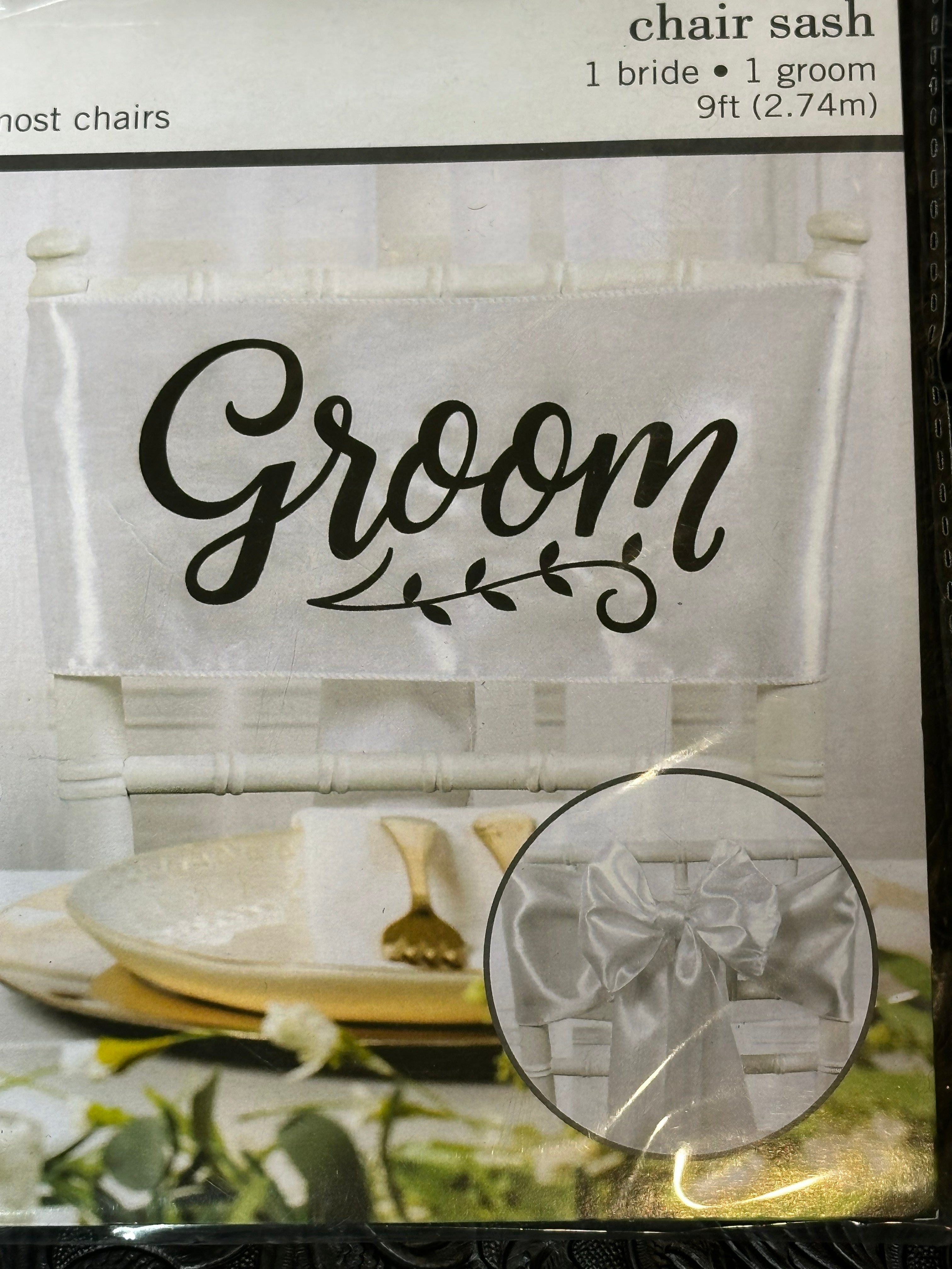 “Bride & Groom” Satin Wedding Chair Sash Set